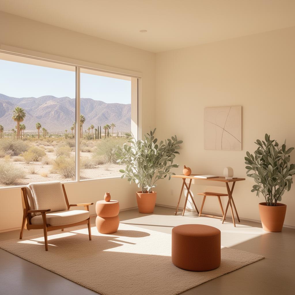Calm therapy office with desert views